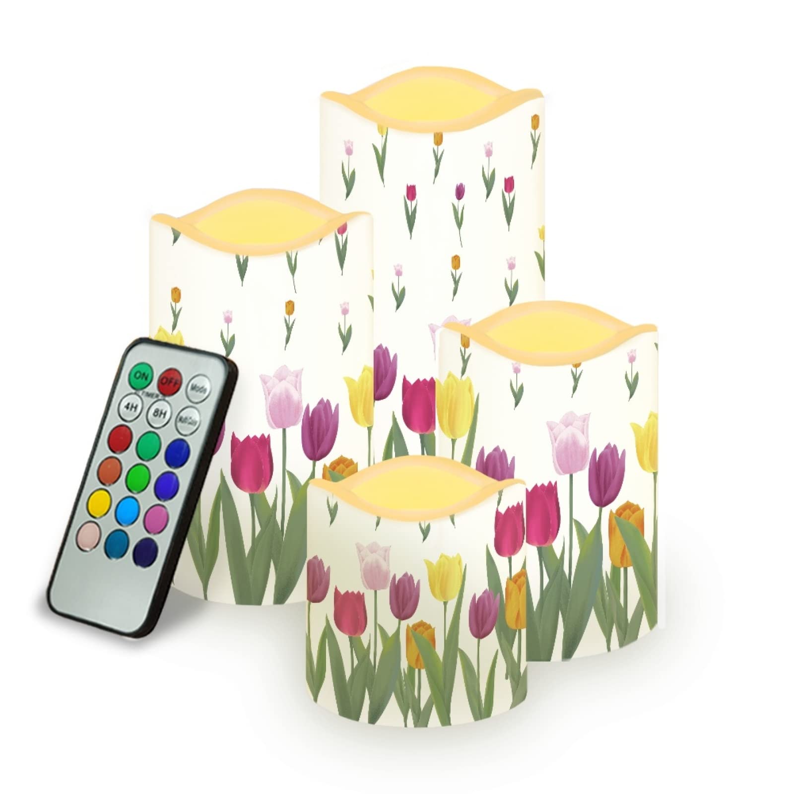 Kuiaobaty Tulip Flowers Electric Candles Battery Operated Home Table Light Floral White 3 Pack Warm Yellow Plus Multicolor Fake Candles Flameless — image 1