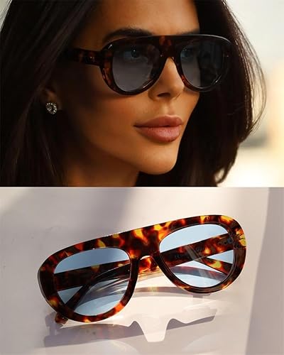 Miniatura 3 de ADE WU Gafas de sol de aviador de moda, retro, vintage, chic, gruesas, atrevidas, redondas, estilo piloto, gafas de sol unisex