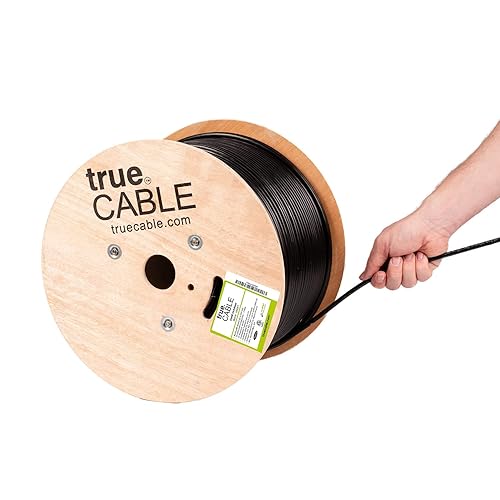 trueCABLE Cat6 para exteriores, UTP sin blindaje, 1000 pies, resistente a los rayos UV, clasificación CMX aérea, negro, cobre sólido desnudo 23 AWG,