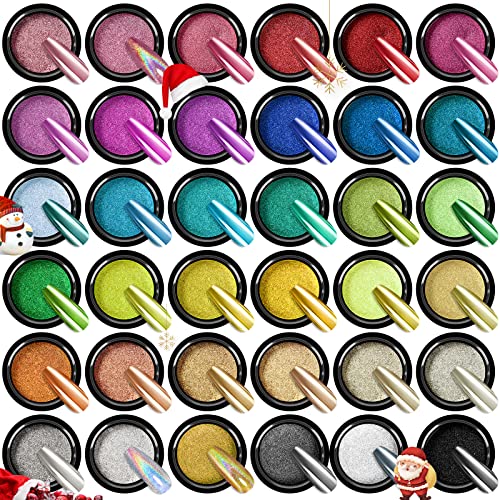 SAVILAND Chrome Nail Powder Set: 36 Colors Metallic Mirror Effect