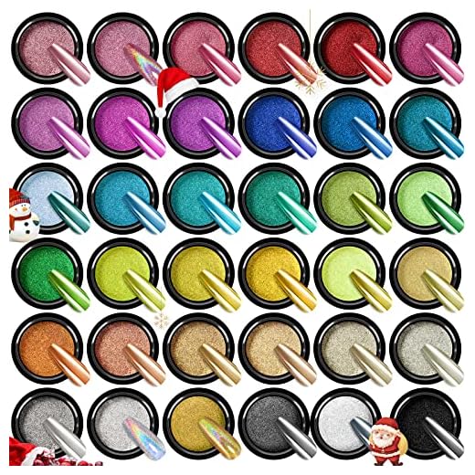 36Pcs Saviland Mirror Chrome Nail Powder Set - Metallic Holographic Chrome Nail Powder Black Blue Silver Gold Mirror Nails Chrome Powder for Nails French Manicure Nail Art Decoration Home Salon DIY