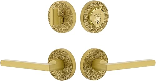 Viaggio Juego de entrada de latón satinado 630260 Circolo Rosette Milano Palanca y cerrojo a juego, Backset 2-34"