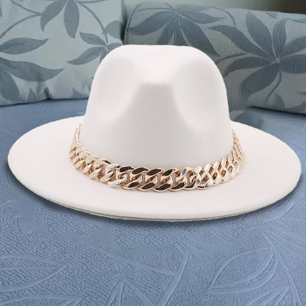 Fedoras Golden Chain Fedora Hat Women Men Wide Solid Color  display picture 3