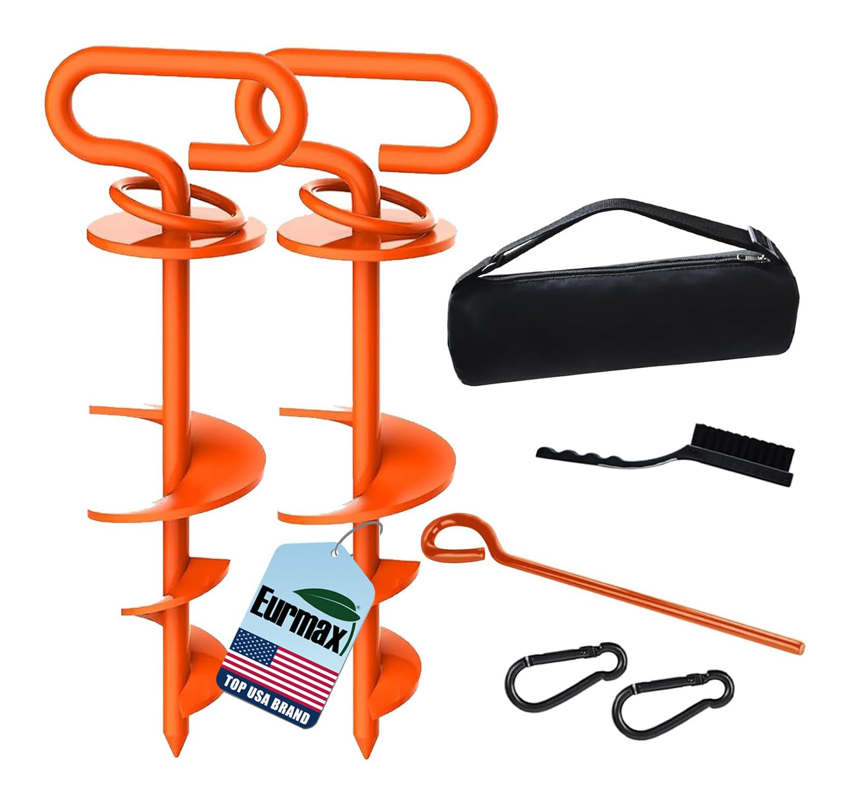 Eurmax USA 2-Pack Heavy Duty Dog Tie Out Stake, No-Tangle In Ground Anchor Runner for Large Dogs up to 210 Lbs - Perfect for Yard, Beach and Camping (Square,Orange)