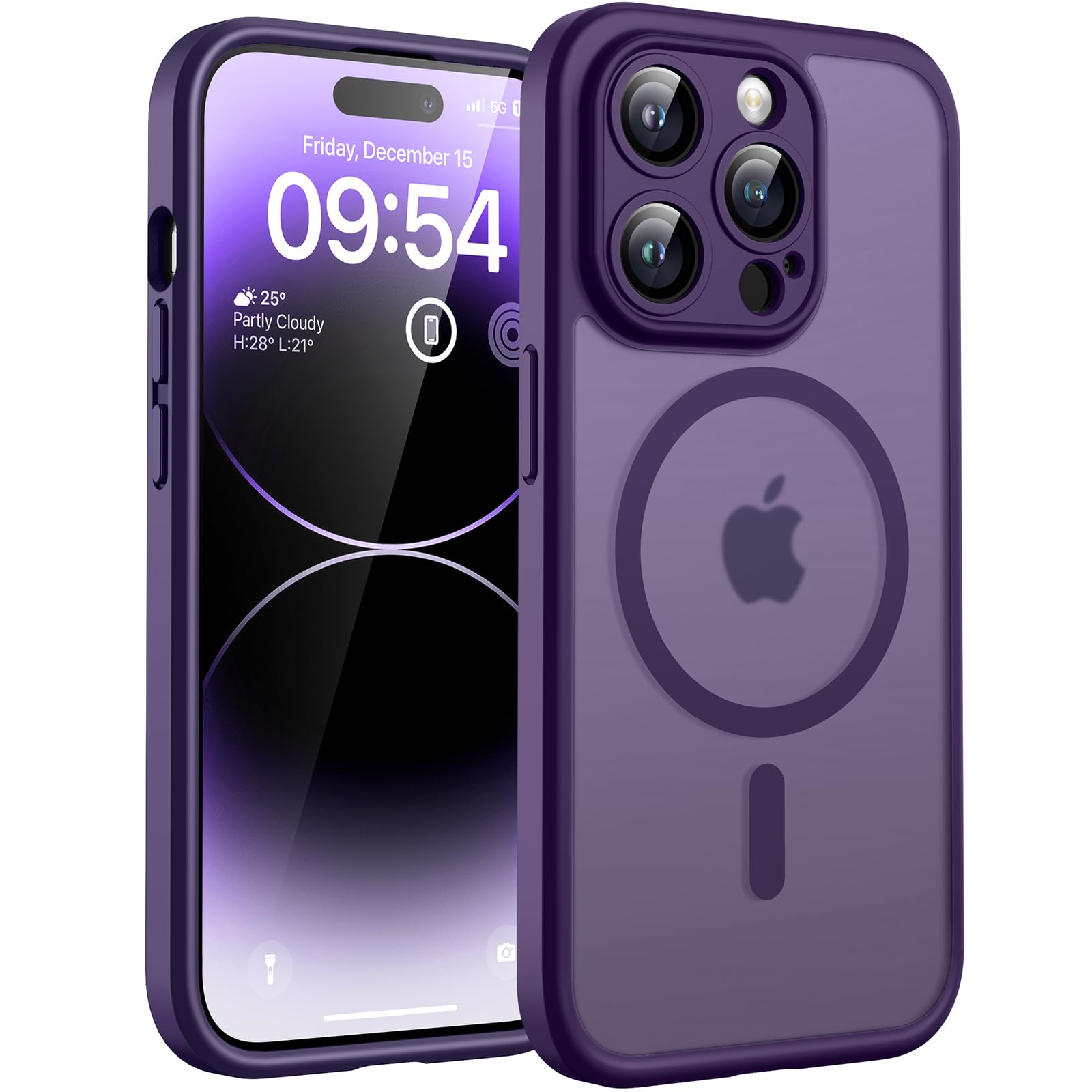 TOCOL For iPhone 14 Pro Case for Magsafe, Full Camera Protection, Shockproof, Scratch-Resistant, Translucent Back, Magnetic Mobile Phone Case for iPhone 14 Pro, Dark Purple