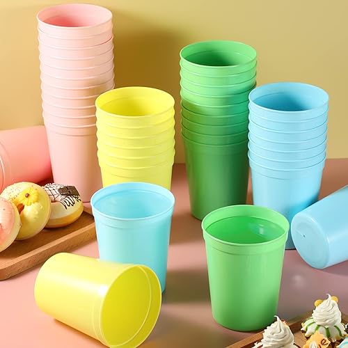 Miniatura 4 de Gerrii 60 vasos de plástico reutilizables para estadio de 16 onzas, vasos de plástico en blanco coloridos para niños, vasos de plástico grandes para