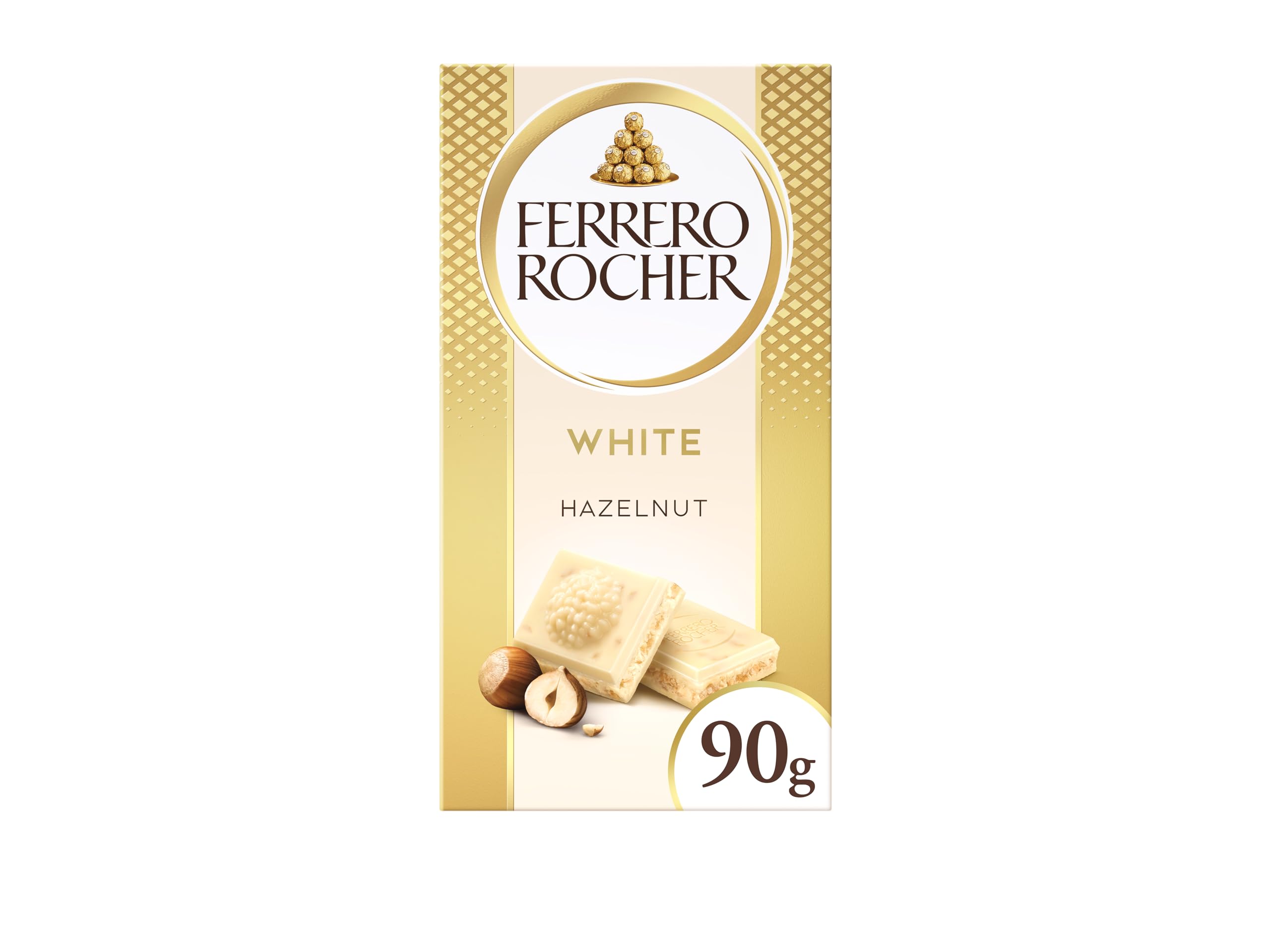 Ferrero Rocher White Chocolate Bar, Movie Night Snacks, Chocolate Gift with Crunchy Whole Hazelnut and Cocoa Filling, 90g