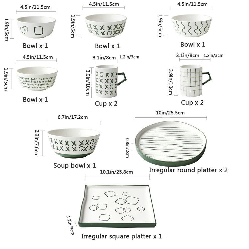 12-częściowy porcelanowy zestaw zastawy stołowej – talerze kamionkowe, miseczki dla 4 osób, eleganckie połączenie zastawy stołowej, idealne do jadalni i rozrywki, nadają się do mycia w zmywarce i