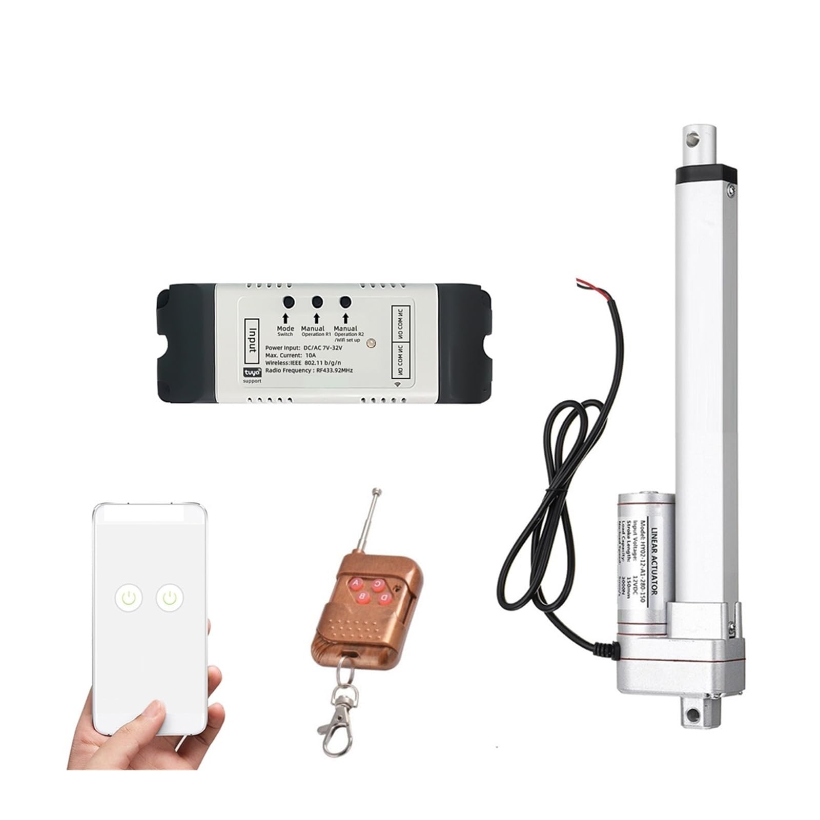 Linearantrieb, WIFI-Controller DC 12 V/24 V 1500 N Linearantrieb, Elektroantrieb Fensteröffner Linearmotor 30 W 50–250 mm Hub(12V 100N 60mm s,250mm Stroke length)