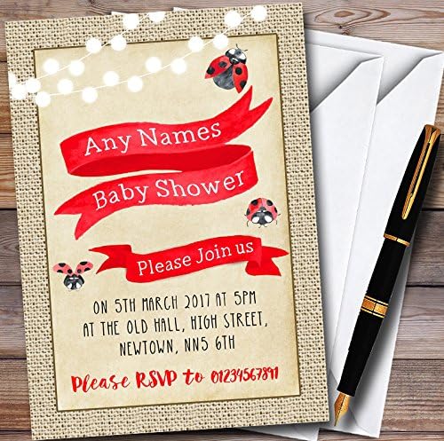 Burlap Style Ladybird Personalized Baby Shower Invitations