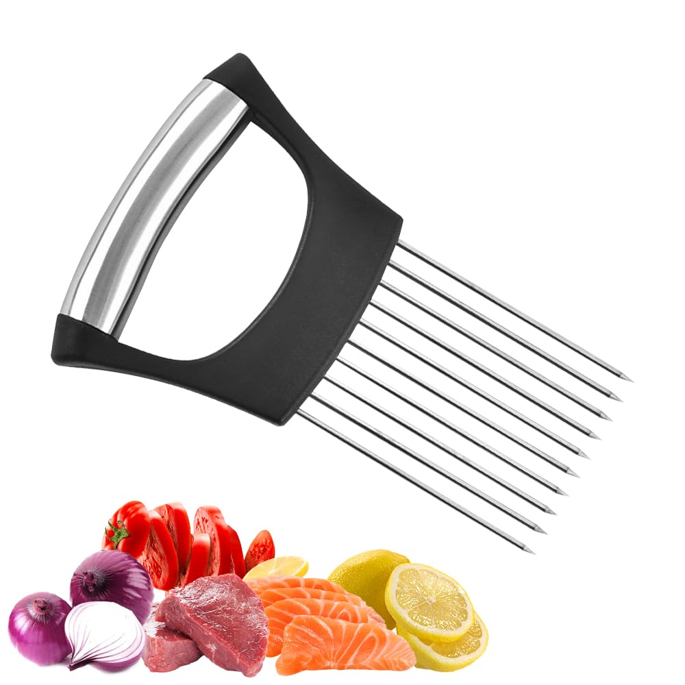Stainless Steel Onion Holder, 2025 New Vegetable Holder for Slicing, Multifunctional for Fruits and Vegetables, Tool for Meat, Lemon, Onion, Potato,