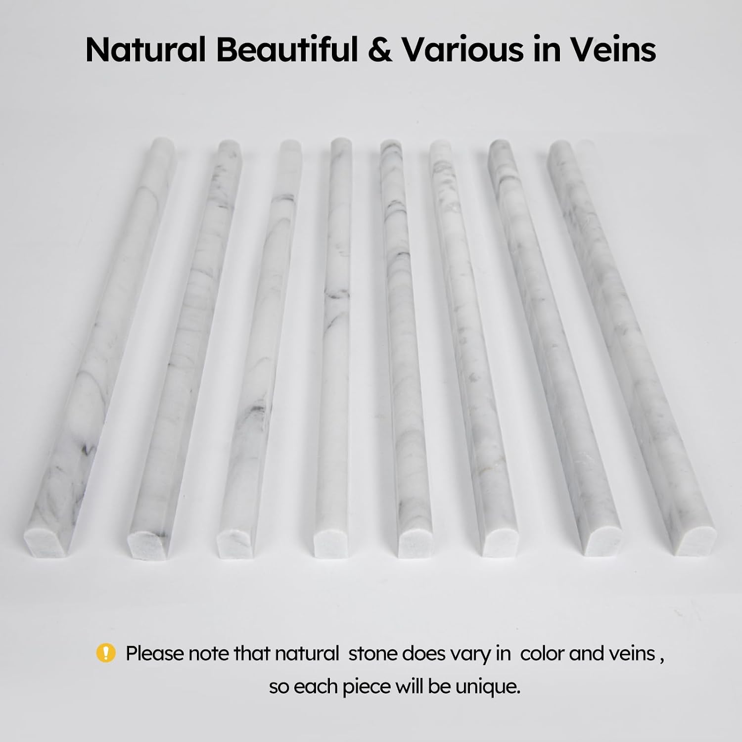 Diflart 10-Pack Carrara White Marble Pencil Liner Trim, 3/5×12 Inch, Honed, Marble Tile Edging Corner Trim Molding Bullnose Tile Shower Bathroom Kitchen Livingroom