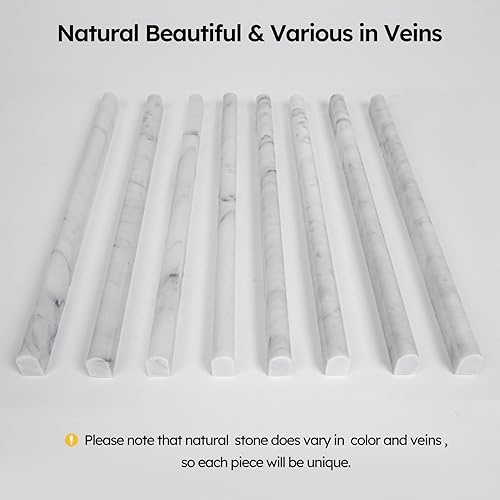 Miniatura 7 de Diflart Carrara - Riel de silla de mármol blanco de 2 x 12 pulgadas, moldura con borde redondeado para baño, cocina, ducha, sala de estar, paquete