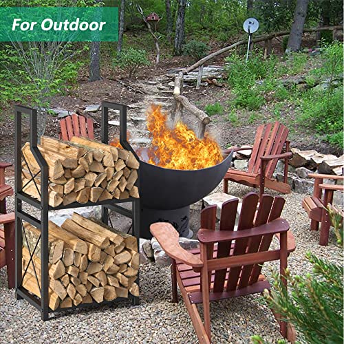 Small Firewood Rack Holder For Indoor Fireplace, 2-Tier Fire Wood Log Storage Rack Stacker Stand, Strong And Durable For Outdoor Patio, Fire Pit, Stove, Black #TOP4