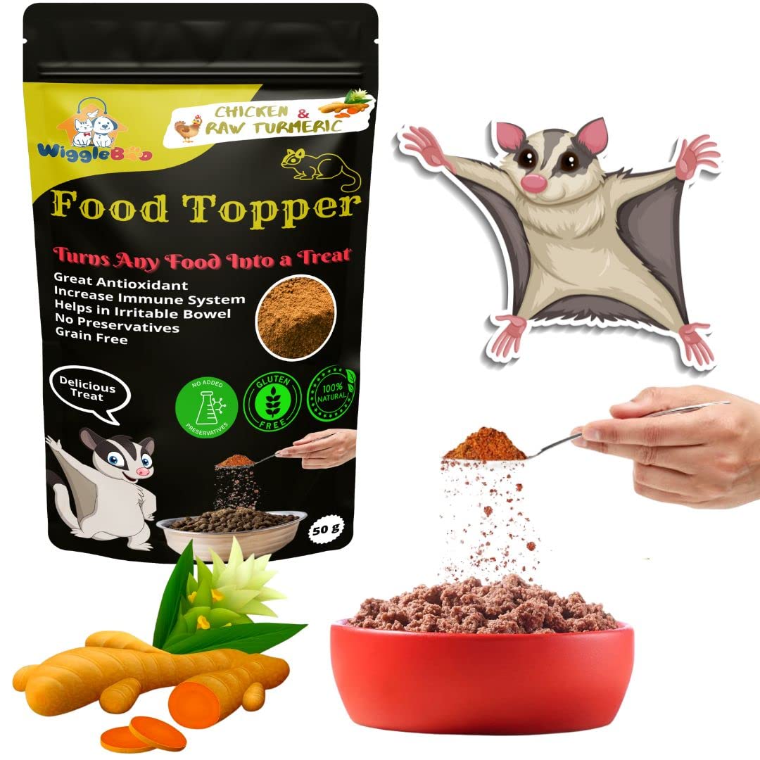 WiggleBoo Magical Sugar Glider Food Topper || Joy of Best Taste || Chicken & Raw Turmeric Flavour || Grain Free & Protein Rich || Anti Oxident || 50g