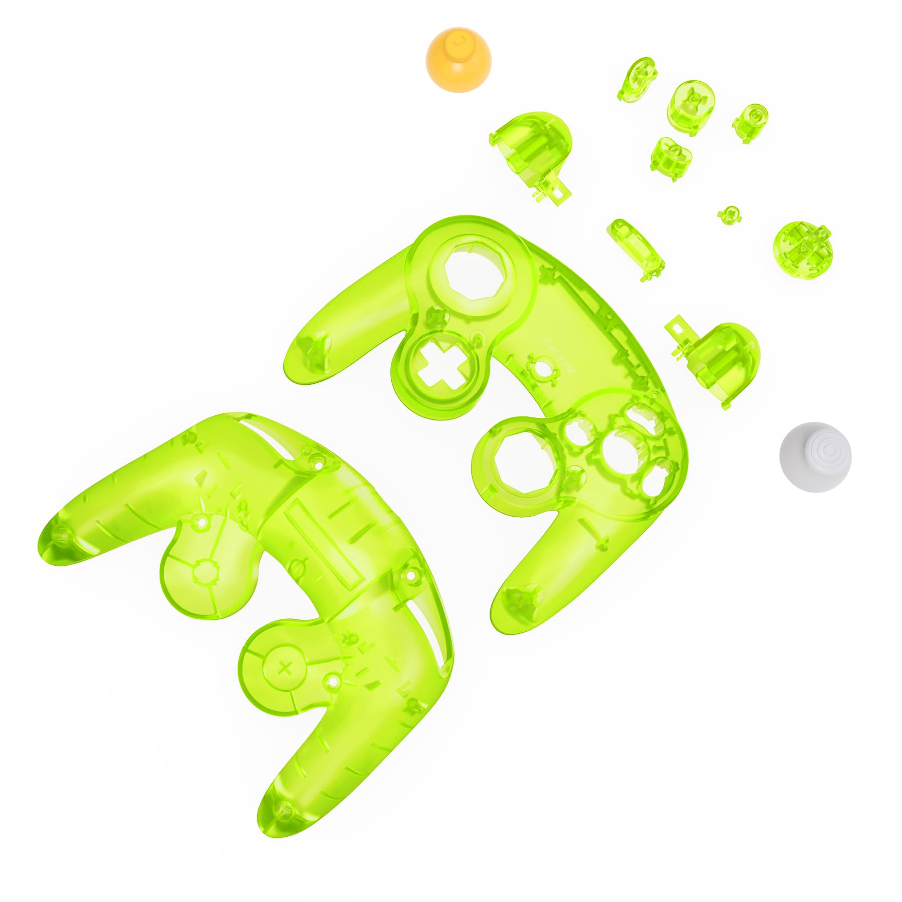 eXtremeRate Coque pour Nintendo Gamecube Manette, Coque de Remplacement Série Transparente avec Boutons pour Nintendo Gamecube, Manette Pas Incluse, Vert Citron Clair