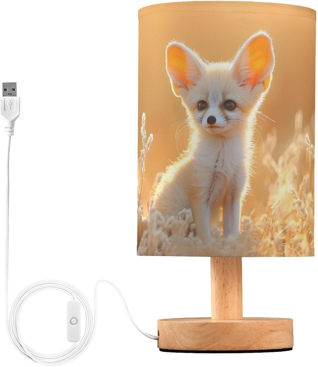 ZRYSMY Cute Fennec Fox Table Lamp with USB Port for Living Room Nightstand Lamp with Linen Fabric Shade Small Bedside Lamps for Bedroom, Dorm, Office (LED Bulb Included) - Amazon.com