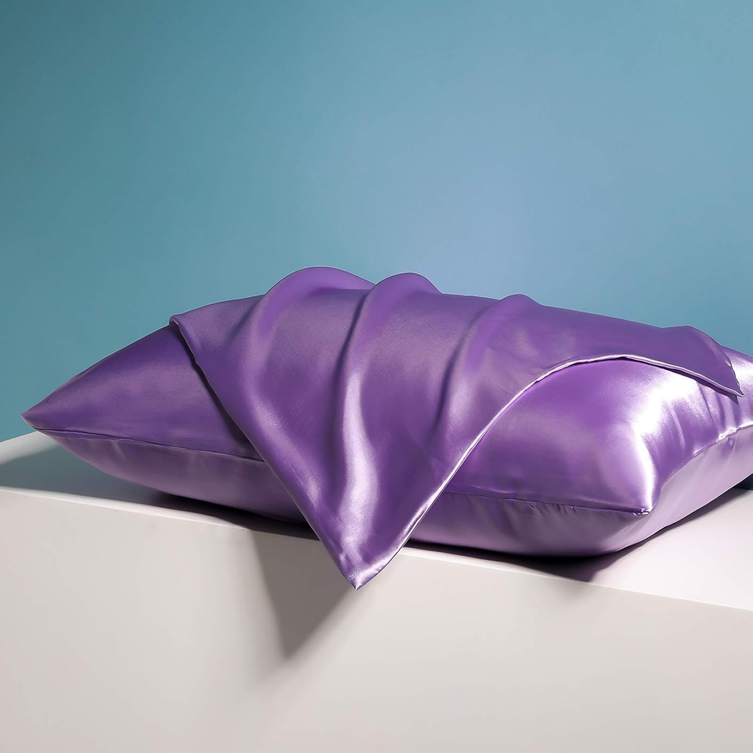 Pack of 2 Satin Standard Size Pillowcase with Envelope Closure , Purple (20''X26'') Inches 800 Thread Count ,Soft and Silky Satin for Hair and Skin Pillowcases Covers for Pillow Protector