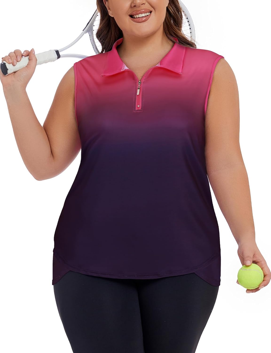 Koscacy Women's Plus Size Sleeveless Golf Tennis Polo Shirts Zip Up Dry Fit Workout Tank Tops Athletic Shirt - Image 2
