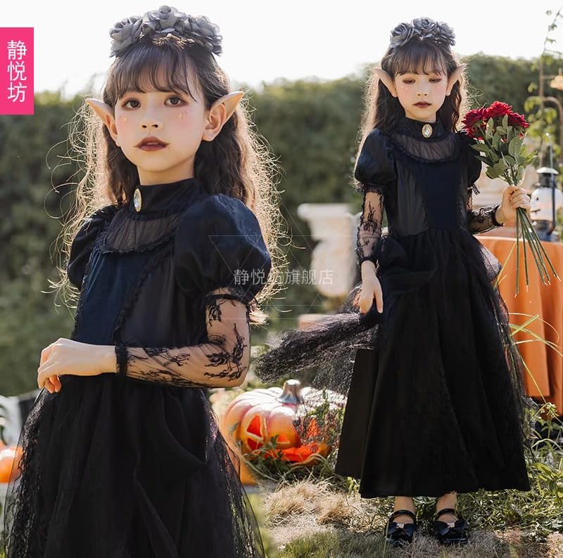 [ロングペン] 魔女 コスプレ 子供用 ハロウィン ヴァンパイア キーズ ワンピース 女の子 コスチューム仮装衣装 ゾンビドレス 悪