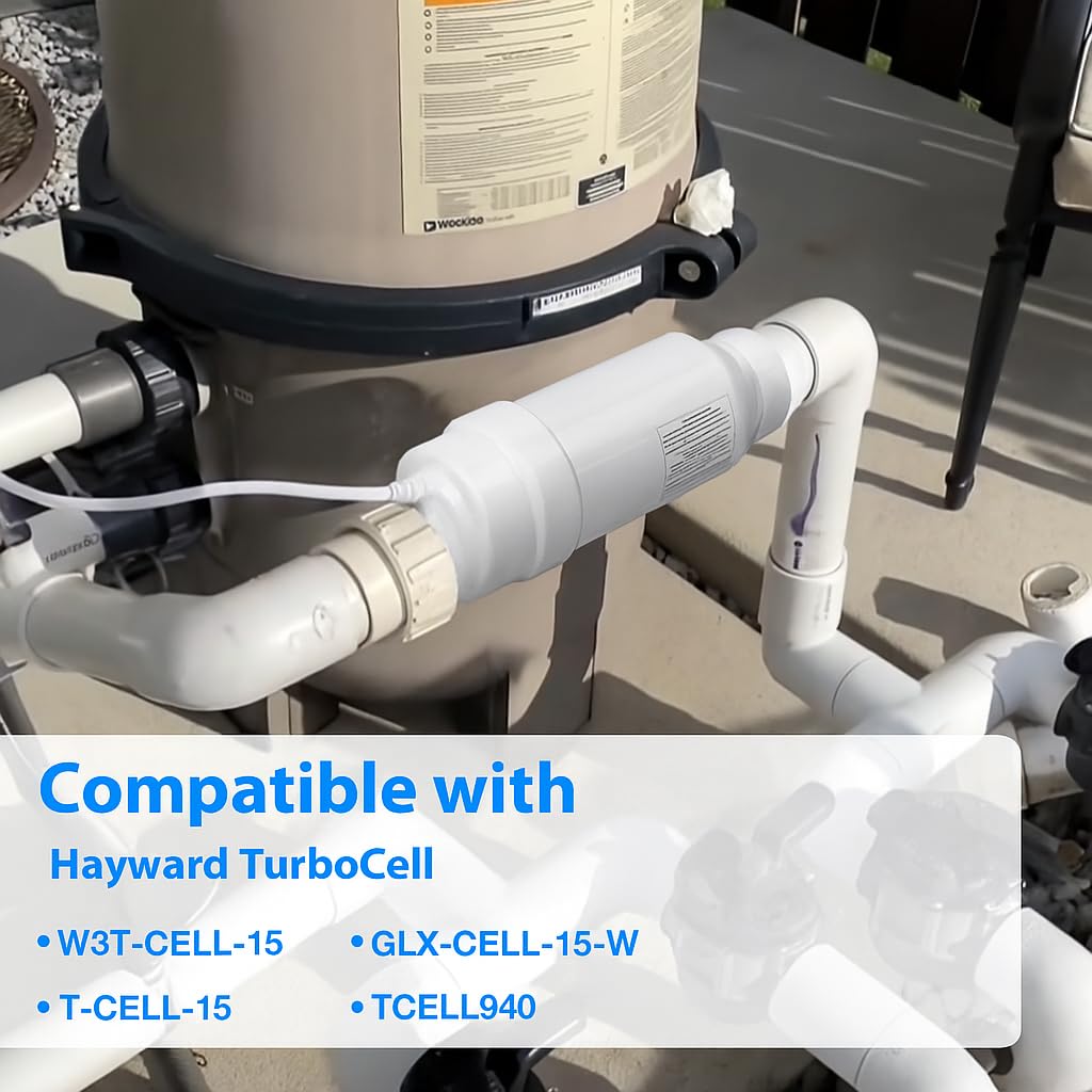 Salt Cell T-15 - Repuesto para Hayward Turbo TCELL940, W3T-CELL-15, generador de cloro de sal de hasta 40.000 galones compatible con AquaRite, AquaTrol y más sistemas para piscinas en el suelo