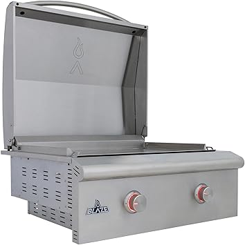 Blaze LTE+ 30-Inch Built-in Natural Gas Griddle 304 Stainless Steel Outdoor Kitchen Flat Top, 2-Burner 30,000 BTU 15k per burner with Lift-Assist Hood, LED Control Knobs & Front Grease Tray