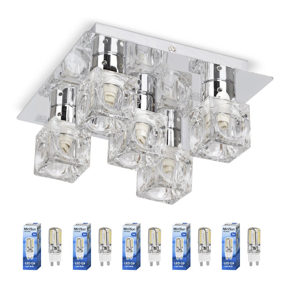 MiniSun | Modern Chrome Ice Cube 5 Way Flush Ceiling Spotlight | Ceiling Spots, Home Décor & Improvement Essential | Includes Bulb [3000K Warm White] | Mains Wired