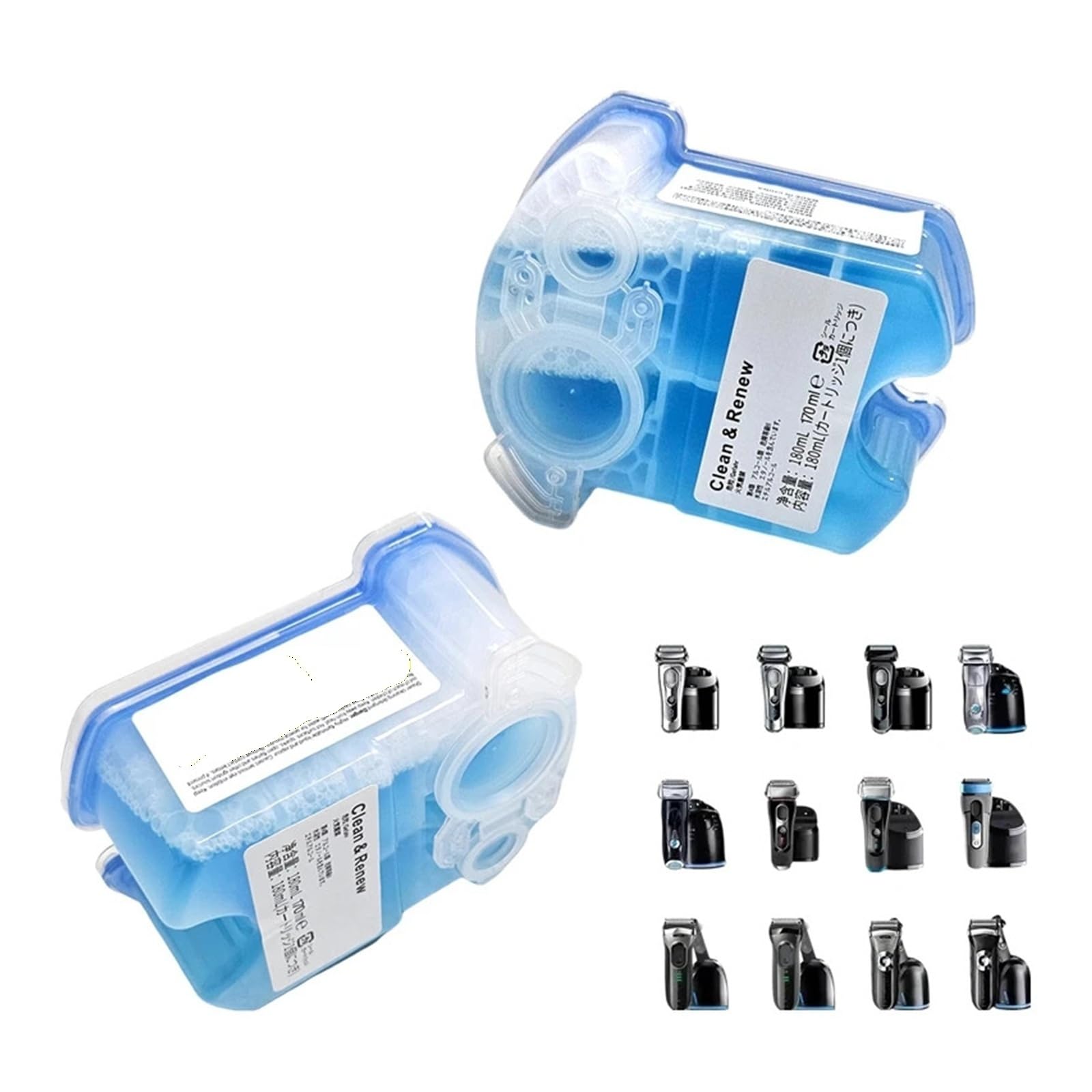 Cartuchos de recambio Clean & Renew de 170 ml CCR, solución líquida limpiadora de afeitadora de repuesto compatible con Braun Clean & Charge(4pcs)