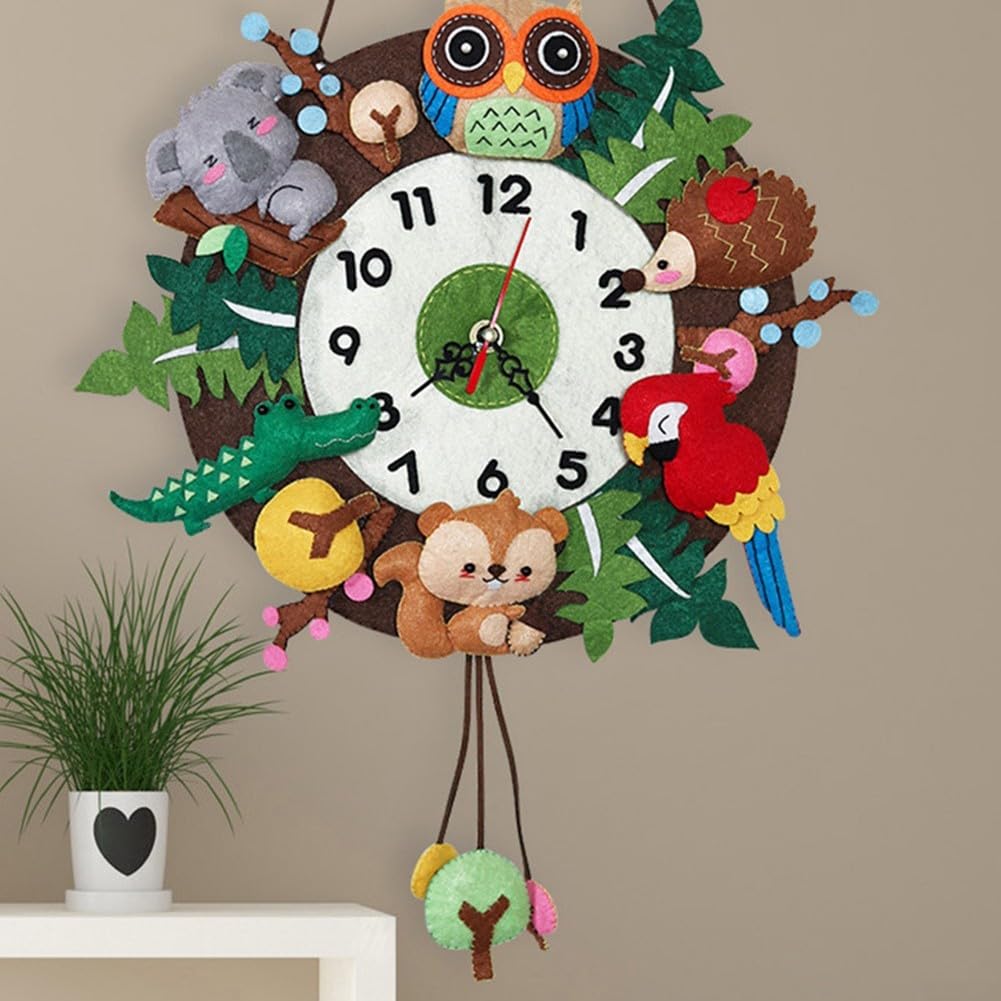 Orologio da parete in stile cartone animato fai da te unico pezzo decorativo divertente per bambini ornamenti fatti a mano personalizzabili con materiale non tessuto (E)