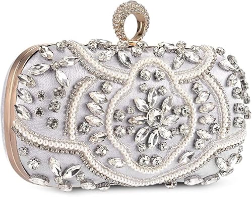 UBORSE Pochette Femme Sac de soirée Luxe Diamond Embrayage Petit Sac à Main Bandoulière pour Ceremonie Mariage Portefeuille Sac en Strass à la Main,Argent Cover