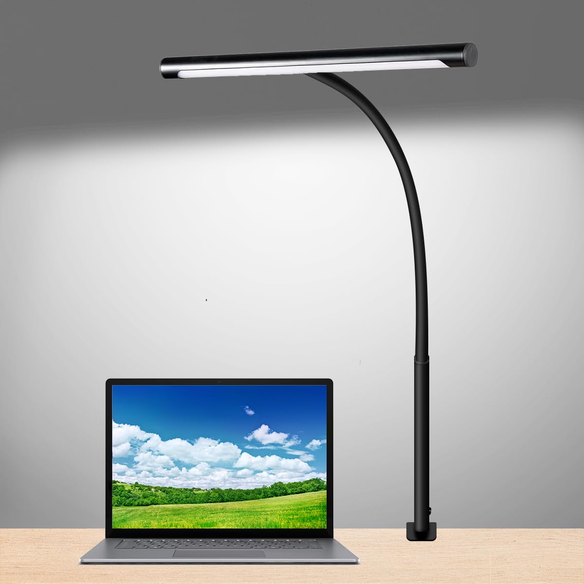 LEDPTS.jP LED Desk Lamp for Home Office, Eye-Caring LED Desk Light Bar with Gooseneck, 12W Dimmable Overhead Light for Desk, Architect Clamp Lamp for Reading Study Workbench