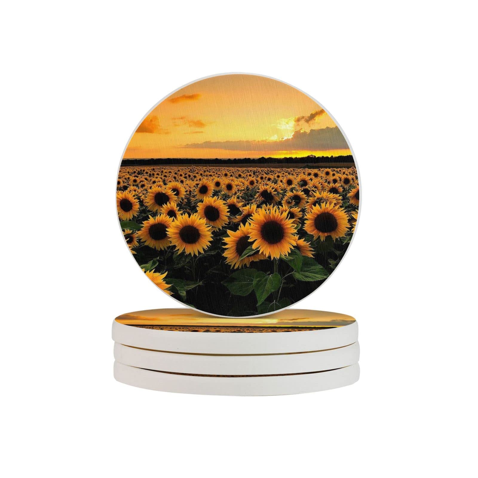 Sunflowers Landscape Two Pieces Coaster Heat-Resistant Reusable Saucers for Drinks Wine Glasses Plants Cups Mugs