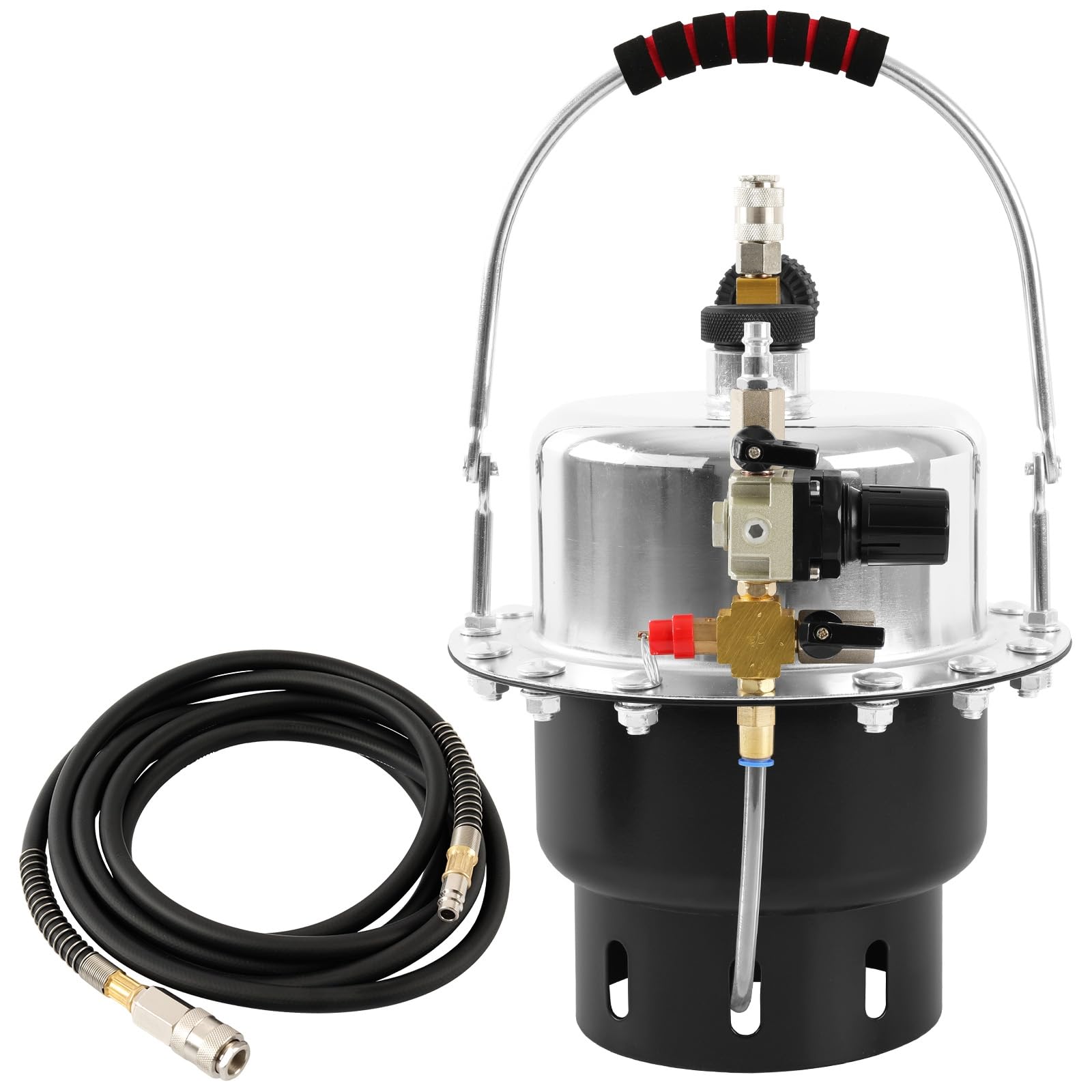 TECPO Bremsenentlüftungsgerät, 5 Liter Druckluft Bremsflüssigkeitwechselgerät Auto Universal Bremsenentlüfter mit Absaugbehälter und Adapter Set