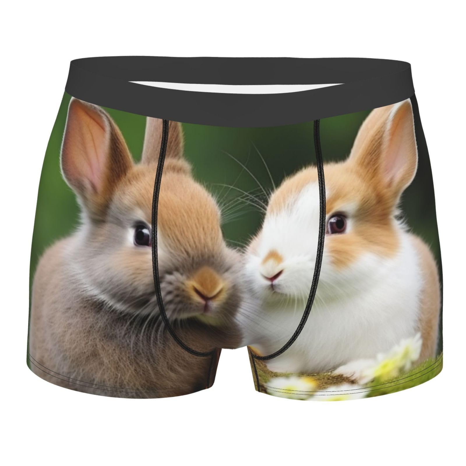 LHBWCVN Men's Ultra Breathable Underwear Cute Rabbits Boxers Briefs Soft Cotton Boxer Shorts Tagless Trunks, Black, Medium