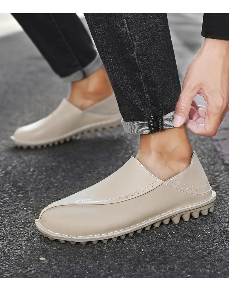 Mens Leather Lug Sole Casual Loafers Comfortable Non-Slip Slip on Flats Shoes Lightweight Walking Outdoor Loafers4