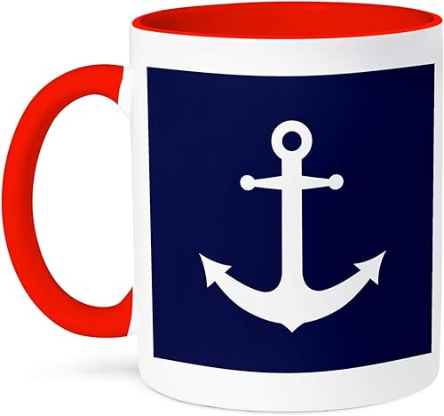 3dRose Taza azul marino y blanco diseño náutico ancla - 11oz, rojo