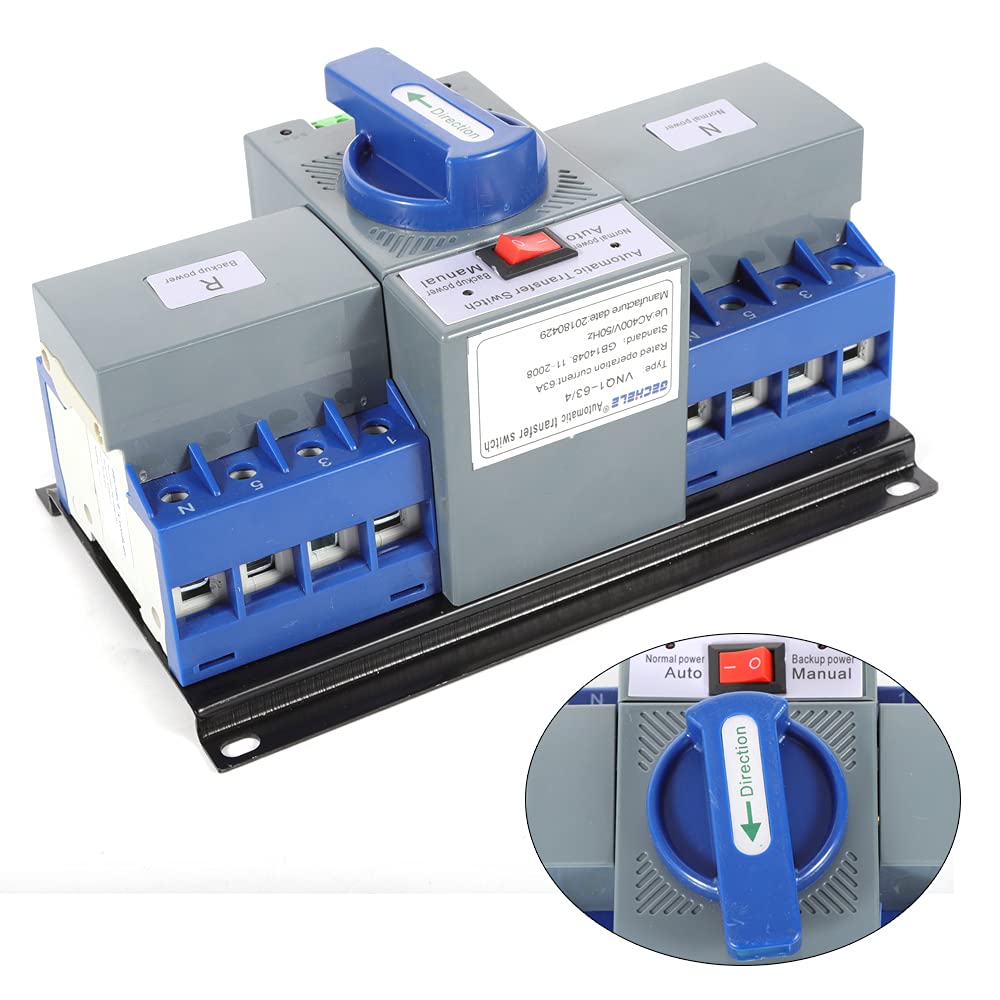 4P 63A Dual Power Automatic Transfer Switch AC 110V ATS Manual Switch Changeover Generator Transfer Swit-ch Tool 50HZ/60HZ (4P/63A Blue)