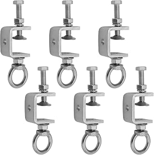 1" 25mm C-Clamps, 6PCS Stainless Steel Beam Clamp with M8 Stainless Steel Screw Ring, I-Beam Design U-clamps Universal Desk Clamp for Metal Mounting Welding Building Household