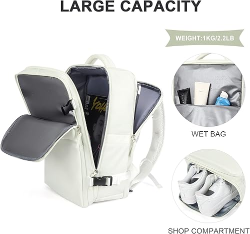 Miniatura 5 de coowoz Mochila de transporte para mujeres y hombres mochila de viaje aprobada por aerolíneas mochila deportiva B-Blanco