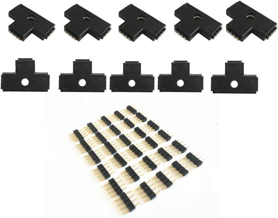 10pcs 10mm 4-pins T-Shape 3-Ends Female Connector for LED RGB 5050 Flex Strip Light (T Shape)