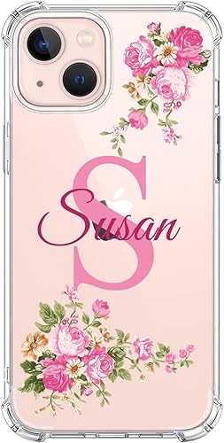 IKPYTREE Funda transparente con nombre personalizado e inicial, compatible con iPhone 14 13 12 11 Xs Max XR 8 7 6 Plus 11 Pro Mini, delgada funda