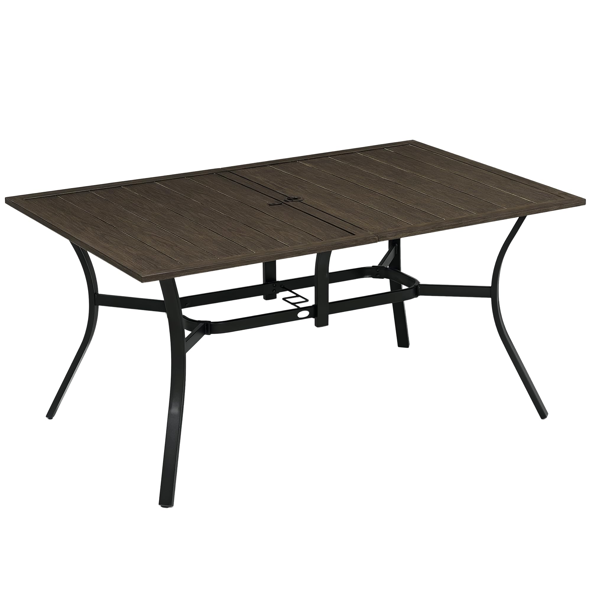Outsunny Unisex Brown Garden Table With Parasol Hole For Patio, Deck, 150 X 96 X 73Cm In