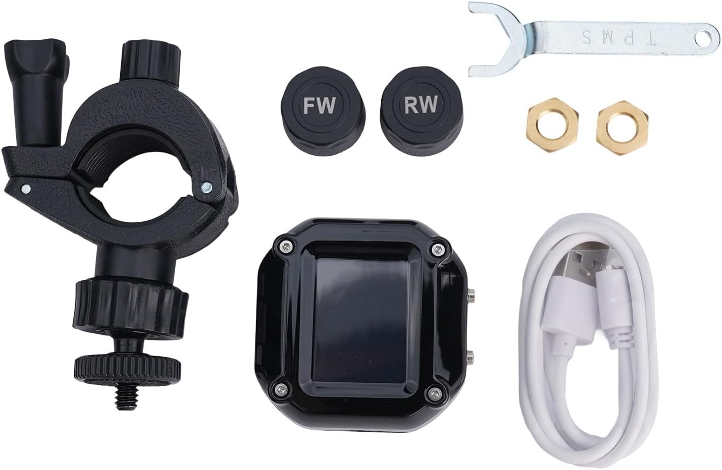 Wireless Motorcycle TPMS Tire Pressure Monitor with 2 External Sensors, Digital LCD Display, Real- Voice Alarm, Magnetic Charging for Two Whe