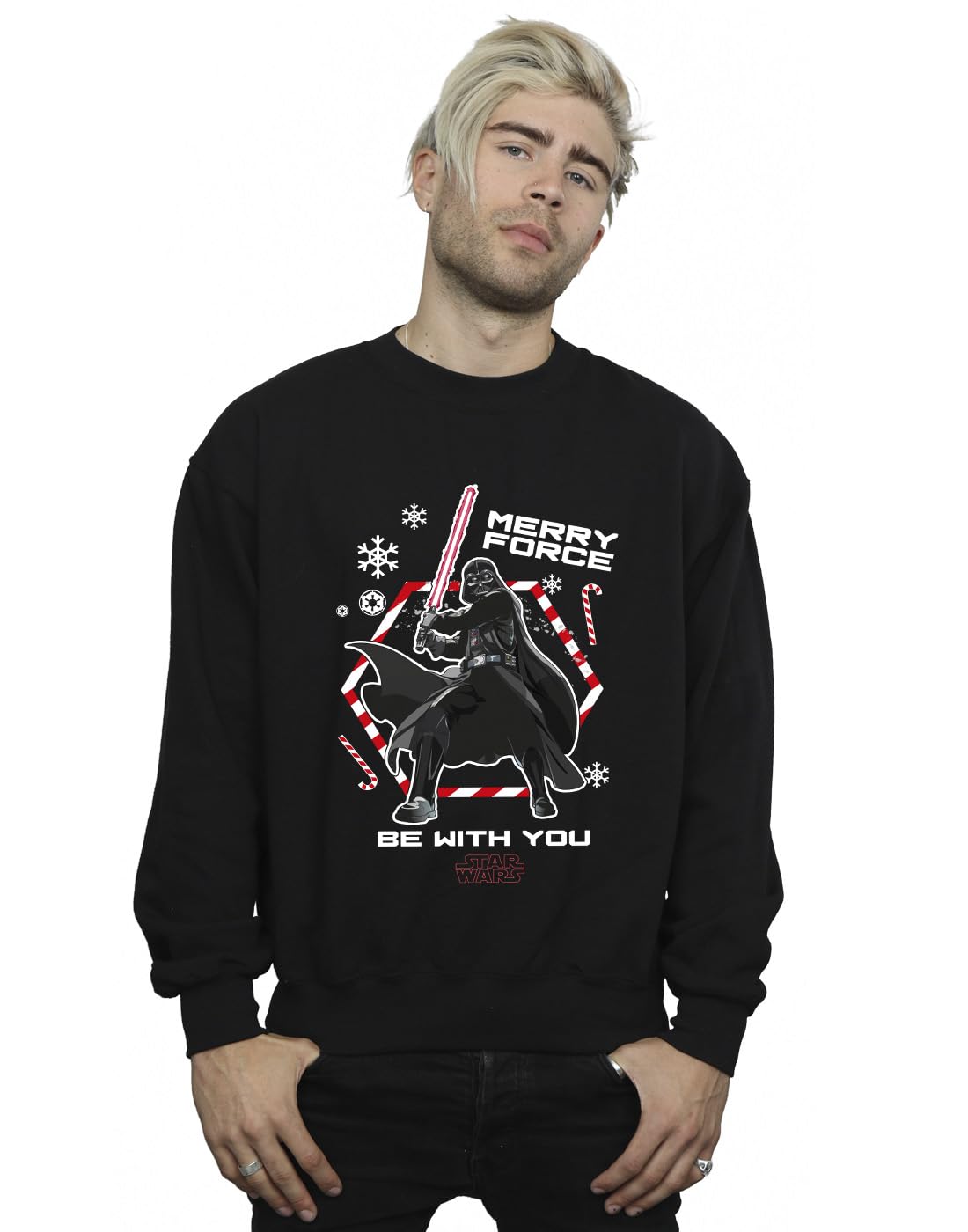 Absolute Cult Men's Black Star Wars Darth Vader Merry Force Sweatshirt X-Large