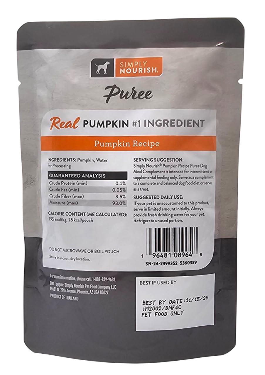 SIMPLY NOURISH Pumpkin Puree Dog Food Topper, 3 Ounces