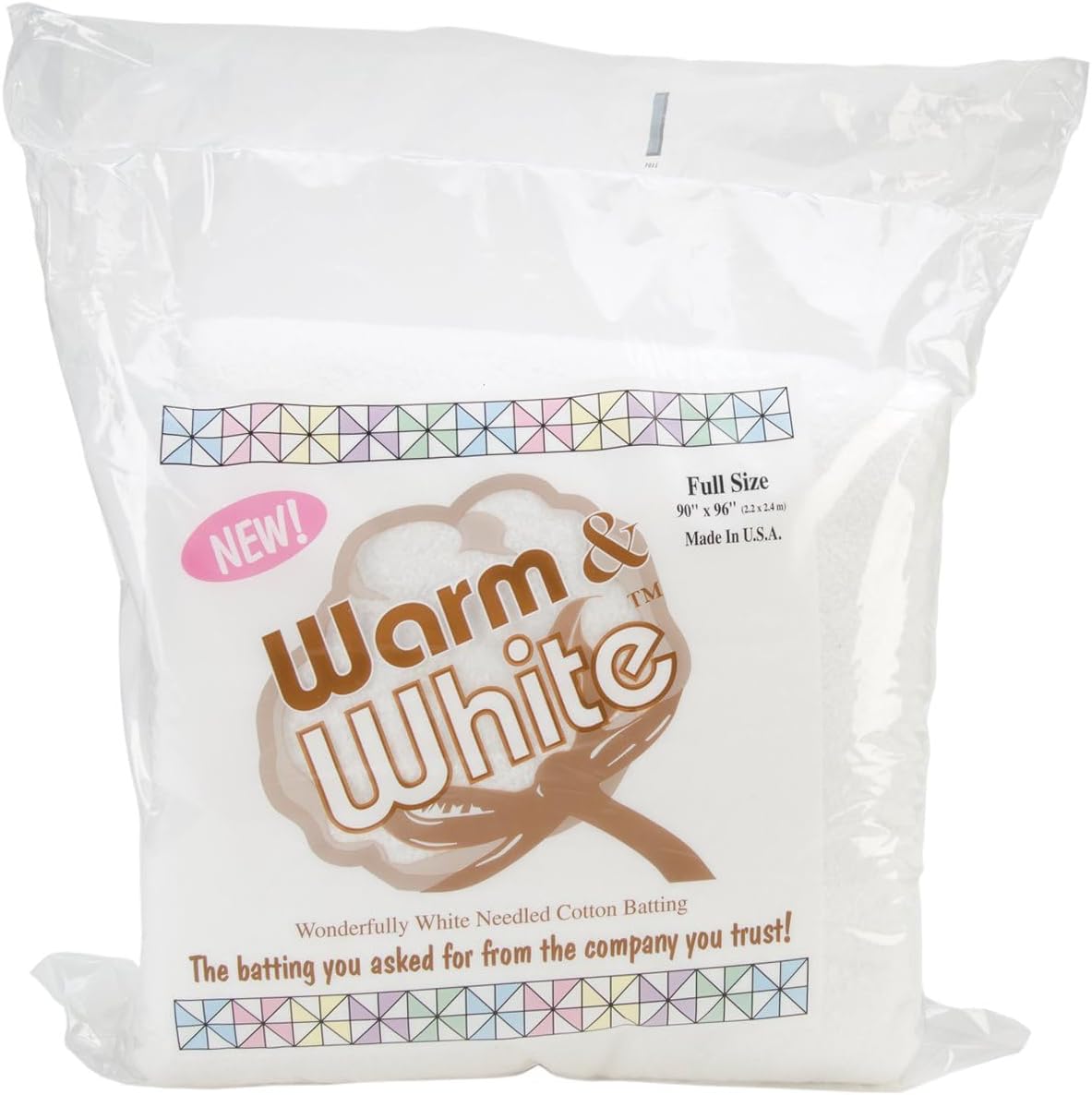 The Warm Company — Warm & White Cotton Batting — Full Size 90" x 96" Pre-Cut, Premium Needle-Punched Quilt Batting for Crafts & Quilting