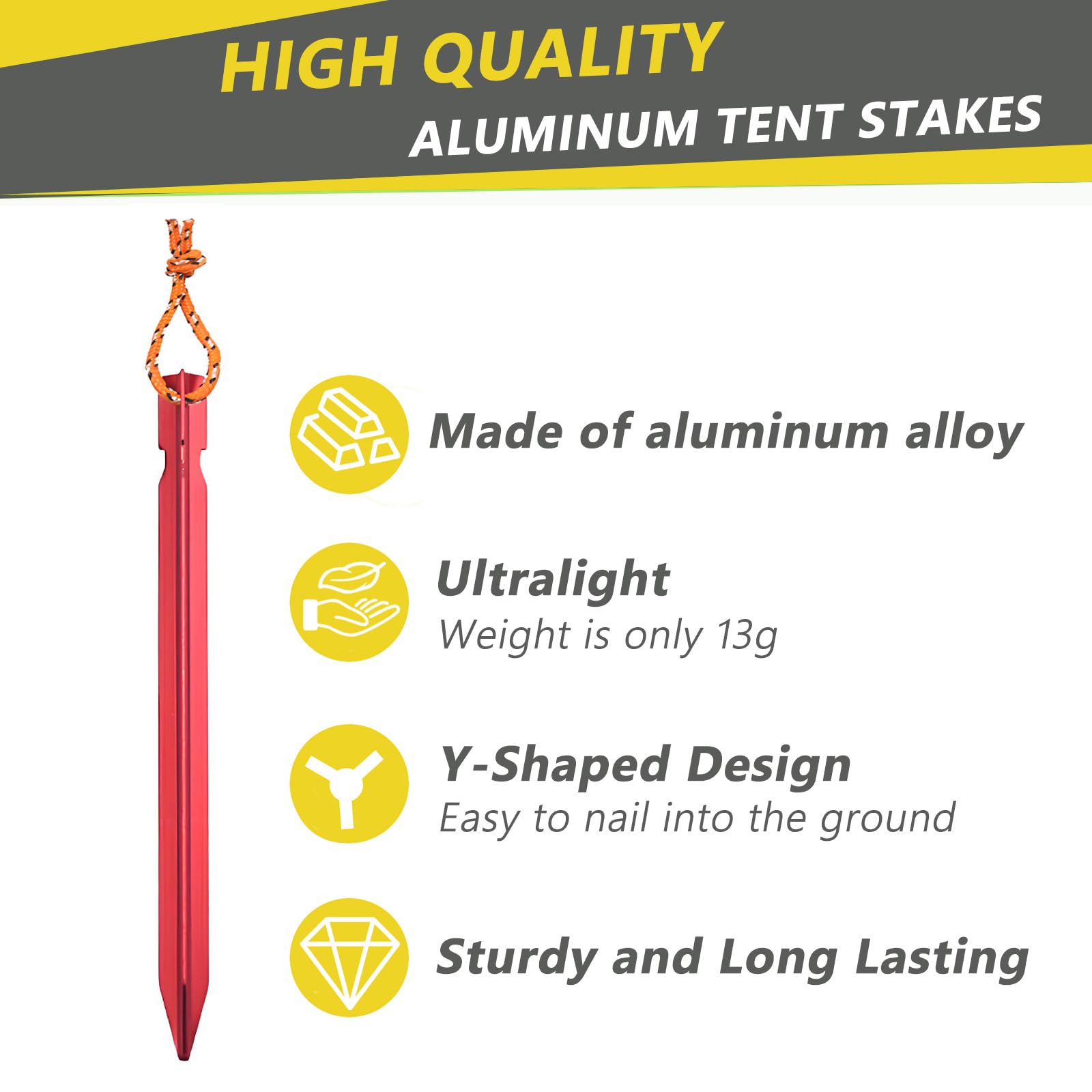 LUYADIN 16 Pack Tent Stakes, Aluminum Ground Tent Pegs, Lightweight Metal Tent Stakes Camping Accessories (Red)