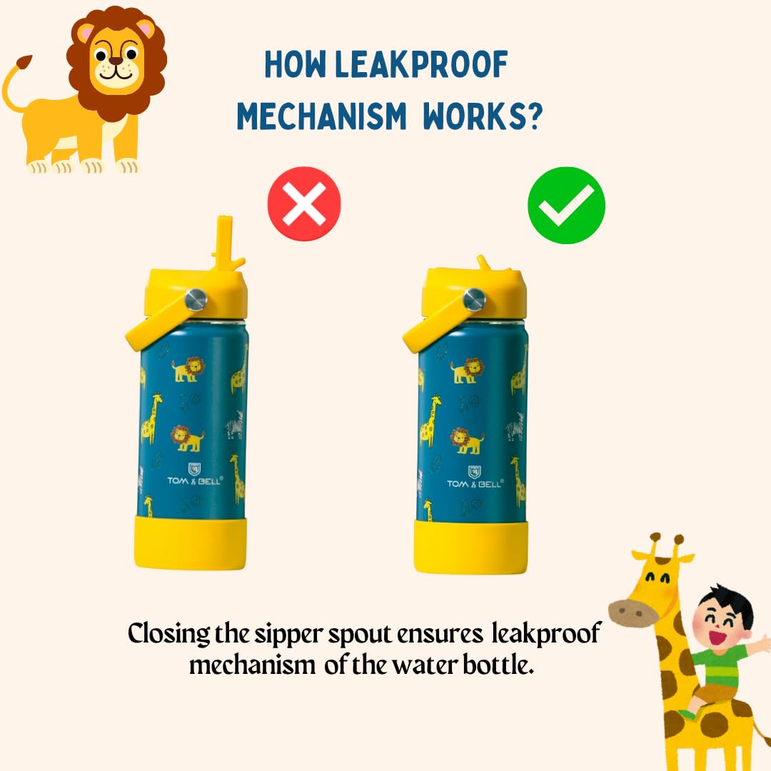 TOM & BELL Insulated Water Bottle for Kids 500ml,Double Wall Water Bottle for School, Sipper Bottle,Hot and Cold, Premium 304 Stainless Steel (Dark green, 500ml) - Image 7 thumbnail