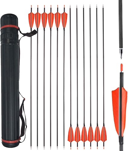 Miniatura 14 de AMEYXGS 6/12 flechas de carbono de tiro con arco de 34 pulgadas, 400 flechas compuestas de caza con plumas de pavo de 4 pulgadas, flecha de práctica