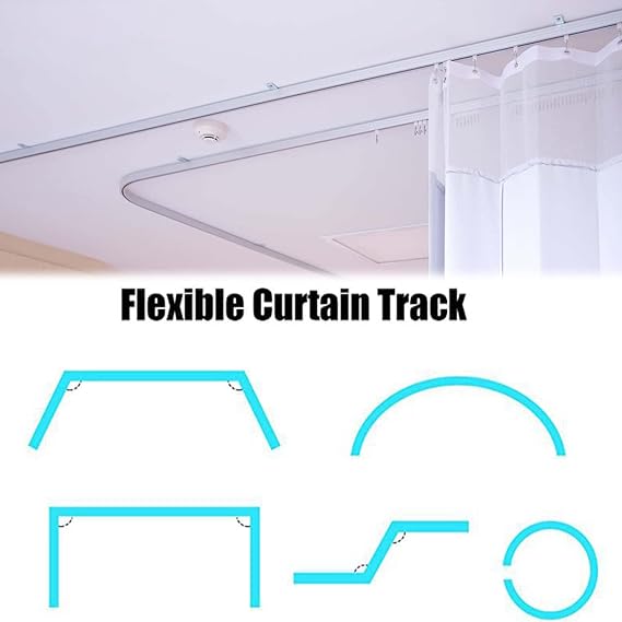 Flexible Ceiling Curtain Track Bendable Mounted Curtain Track Room Divider Curtain Soft Rod Windows Shower Corner RV Rail with Metal Curtain Hooks, White (2 Meters)